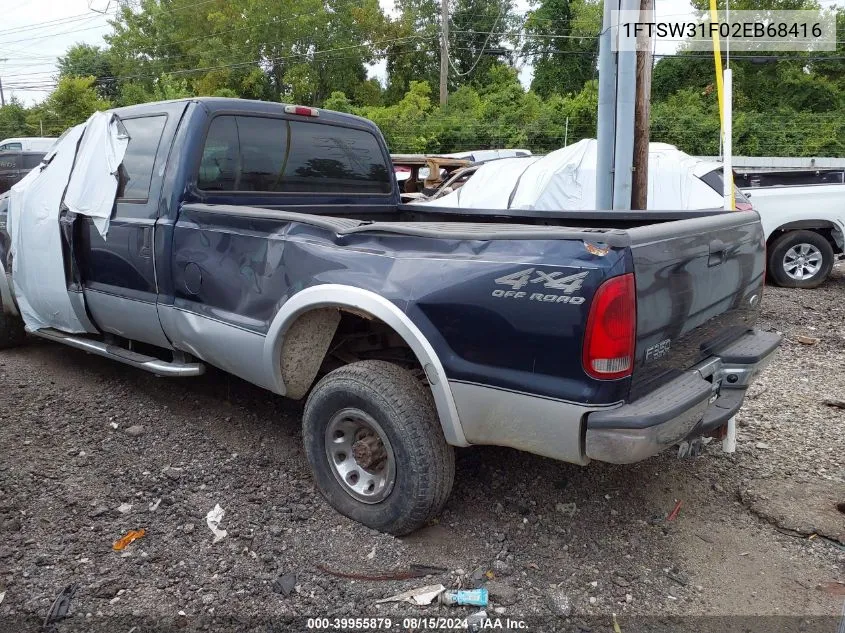 2002 Ford Super Duty F-350 Srw Lariat/Xl/Xlt VIN: 1FTSW31F02EB68416 Lot: 39955879