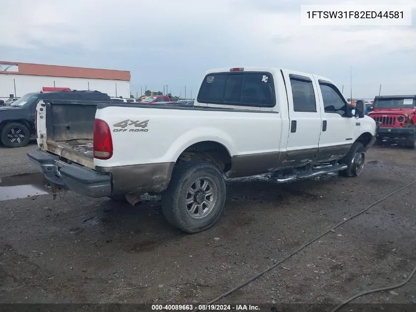 2002 Ford F-350 Lariat/Xl/Xlt VIN: 1FTSW31F82ED44581 Lot: 40089663