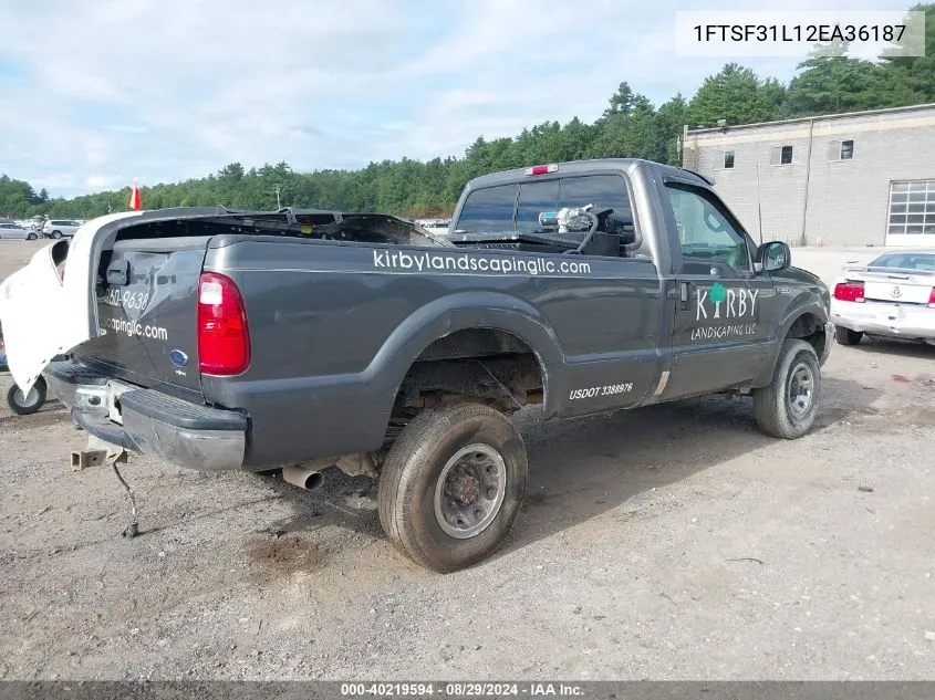 2002 Ford F-350 Xl/Xlt VIN: 1FTSF31L12EA36187 Lot: 40219594