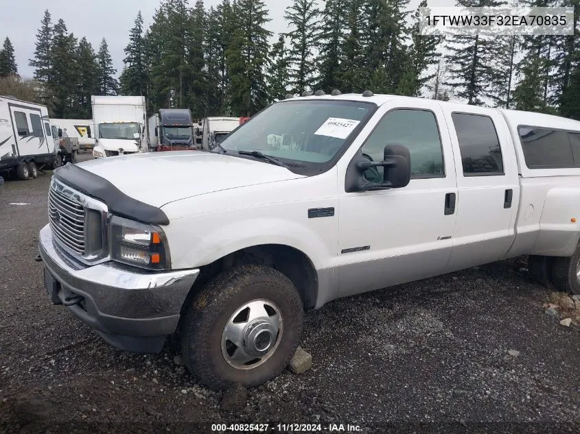 2002 Ford F-350 Lariat/Xl/Xlt VIN: 1FTWW33F32EA70835 Lot: 40825427