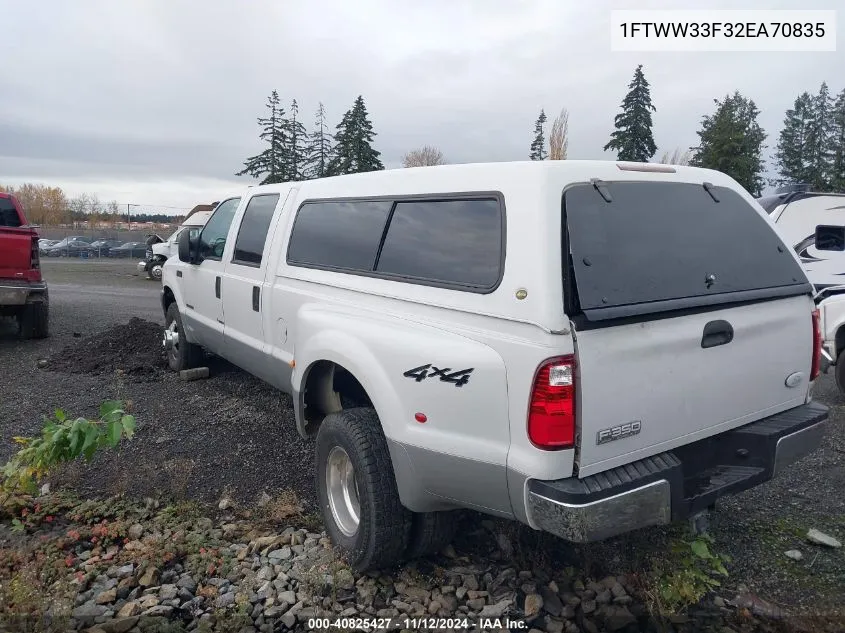 2002 Ford F-350 Lariat/Xl/Xlt VIN: 1FTWW33F32EA70835 Lot: 40825427