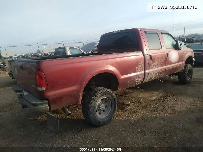 2003 Ford F350 Srw Super Duty VIN: 1FTSW31S53EB30713 Lot: 30047521