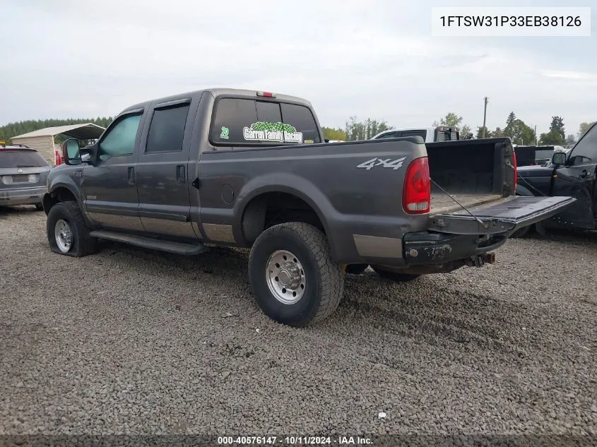 2003 Ford F-350 Srw Super Duty VIN: 1FTSW31P33EB38126 Lot: 40576147