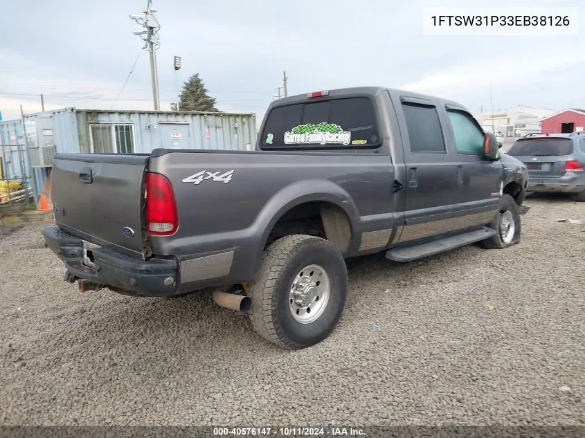 2003 Ford F-350 Srw Super Duty VIN: 1FTSW31P33EB38126 Lot: 40576147