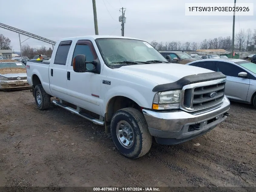 2003 Ford F-350 Lariat/Xl/Xlt VIN: 1FTSW31P03ED25926 Lot: 40796371