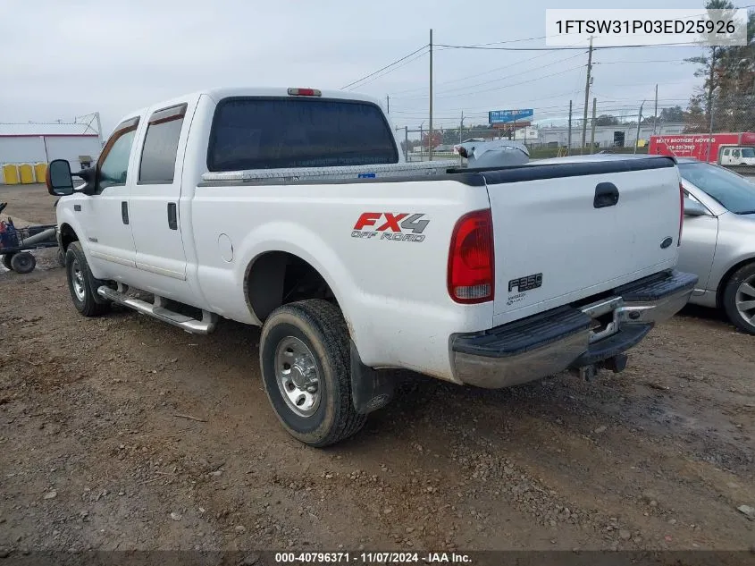 2003 Ford F-350 Lariat/Xl/Xlt VIN: 1FTSW31P03ED25926 Lot: 40796371