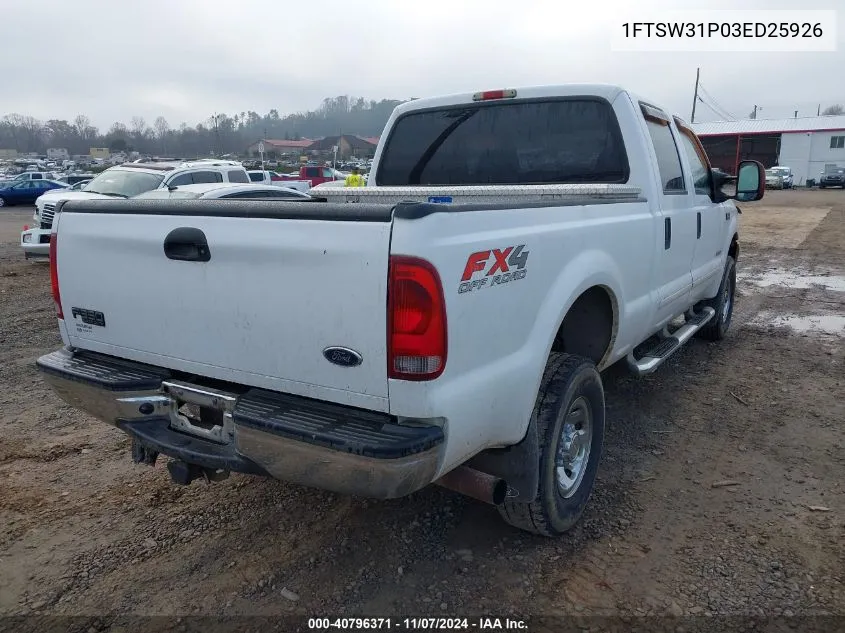 2003 Ford F-350 Lariat/Xl/Xlt VIN: 1FTSW31P03ED25926 Lot: 40796371