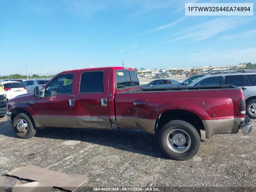 2004 Ford F-350 Super Duty VIN: 1FTWW32S44EA74894 Lot: 40291649