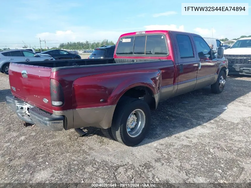 2004 Ford F-350 Super Duty VIN: 1FTWW32S44EA74894 Lot: 40291649