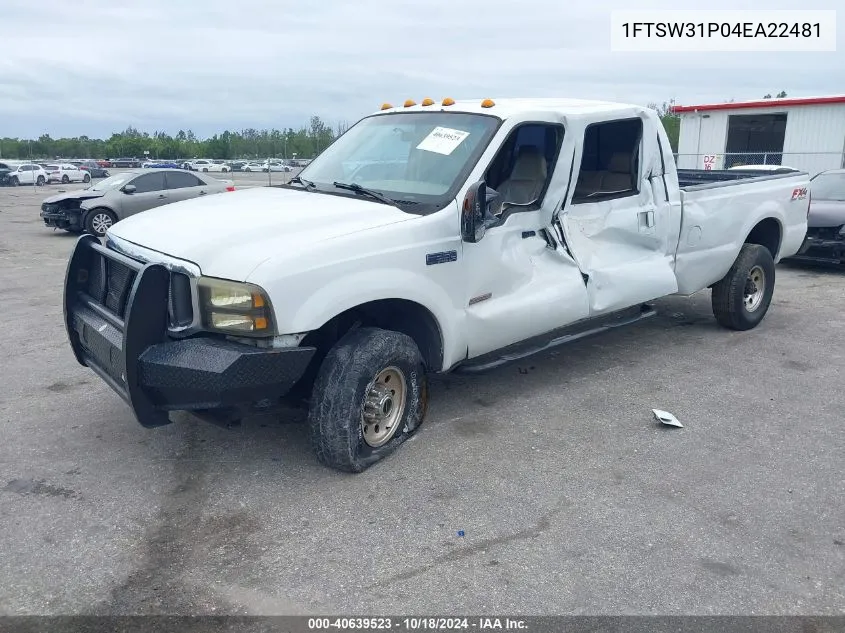 2004 Ford F-350 Lariat/Xl/Xlt VIN: 1FTSW31P04EA22481 Lot: 40639523