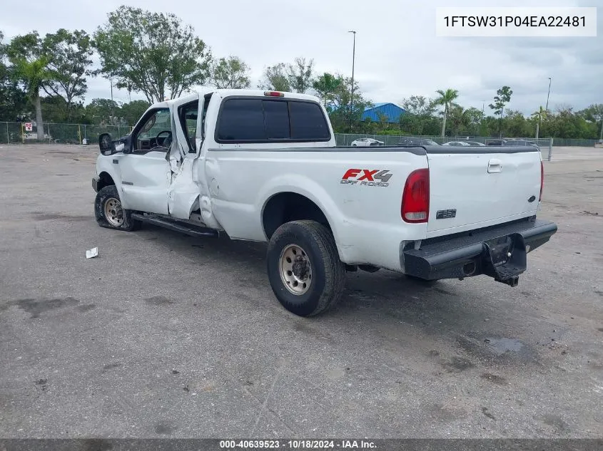 2004 Ford F-350 Lariat/Xl/Xlt VIN: 1FTSW31P04EA22481 Lot: 40639523