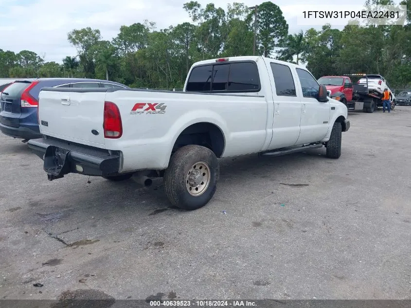 2004 Ford F-350 Lariat/Xl/Xlt VIN: 1FTSW31P04EA22481 Lot: 40639523