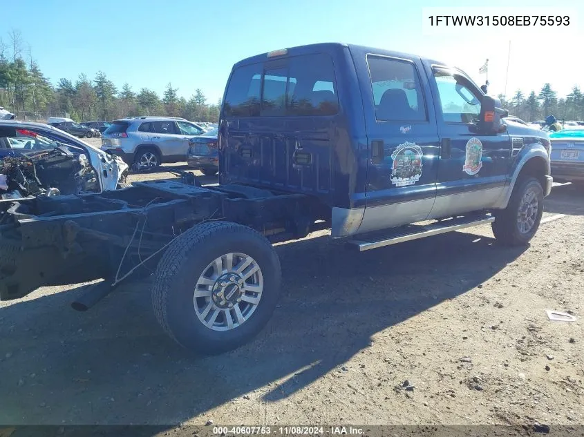 2008 Ford F-350 Fx4/King Ranch/Lariat/Xl/Xlt VIN: 1FTWW31508EB75593 Lot: 40607753