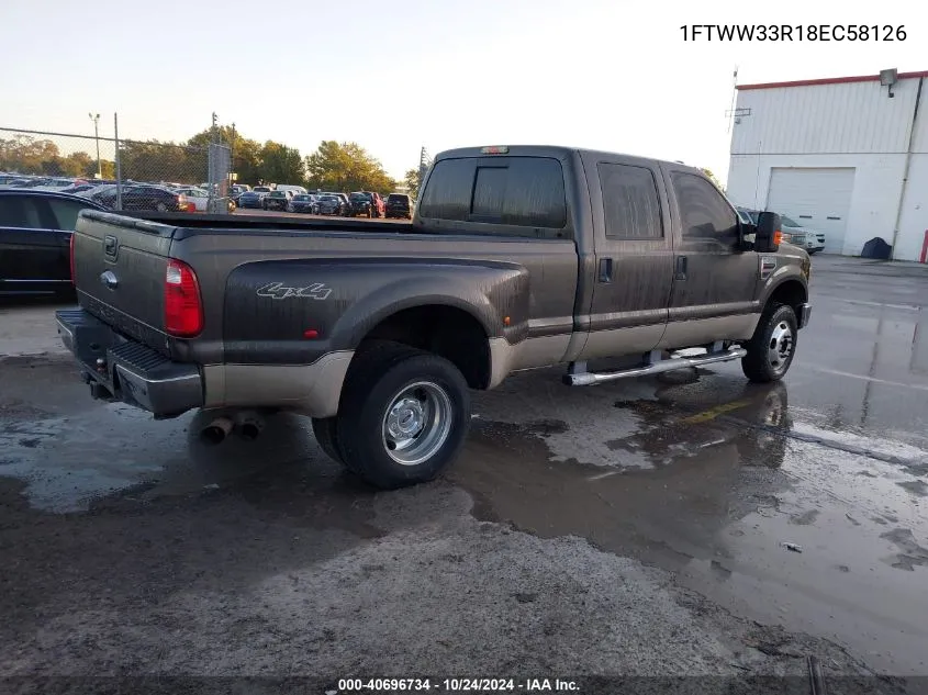 2008 Ford F350 Fx4/King Ranch/Lariat/Xl/Xlt VIN: 1FTWW33R18EC58126 Lot: 40696734