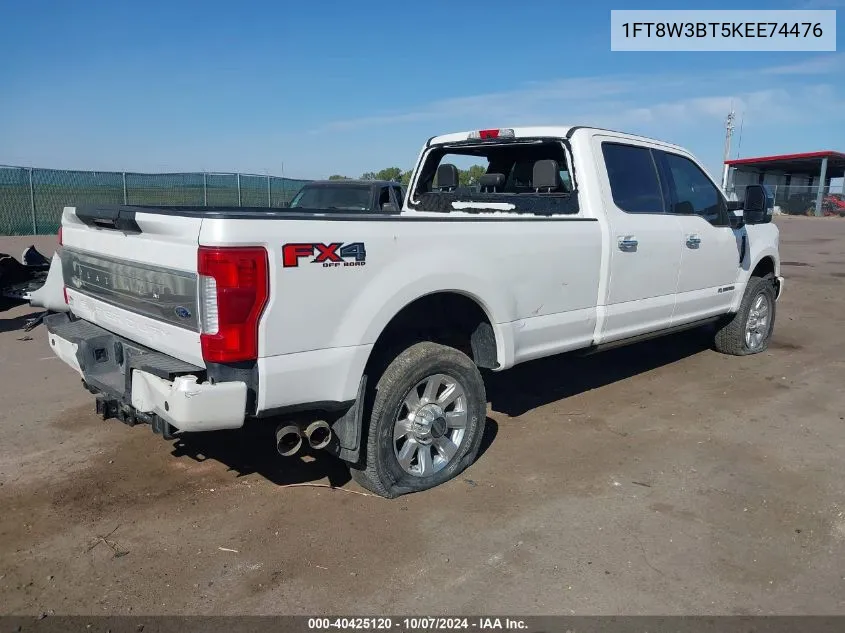 2019 Ford F-350 Platinum VIN: 1FT8W3BT5KEE74476 Lot: 40425120