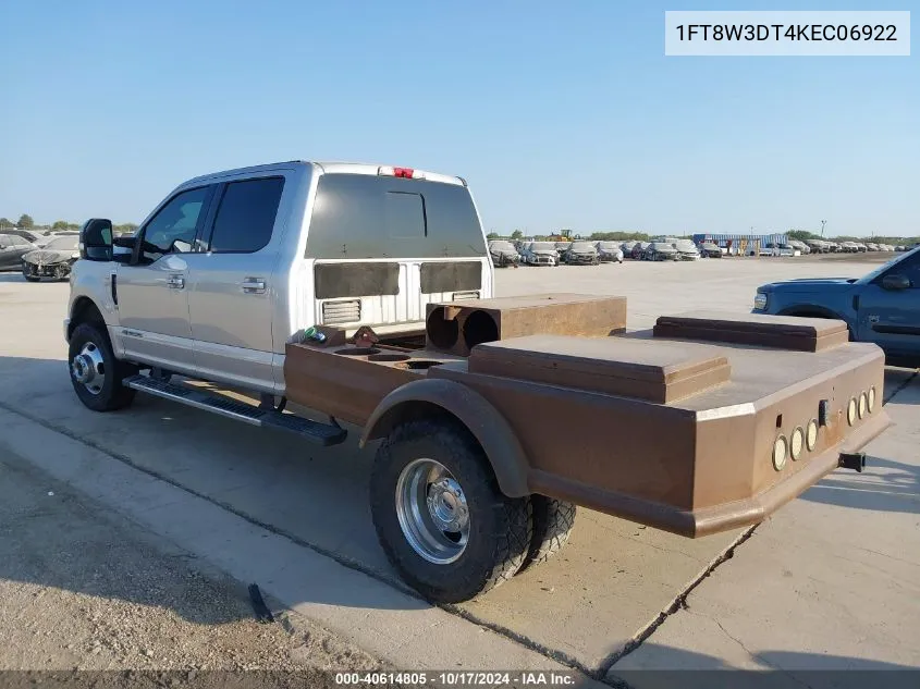 2019 Ford F-350 Lariat VIN: 1FT8W3DT4KEC06922 Lot: 40614805