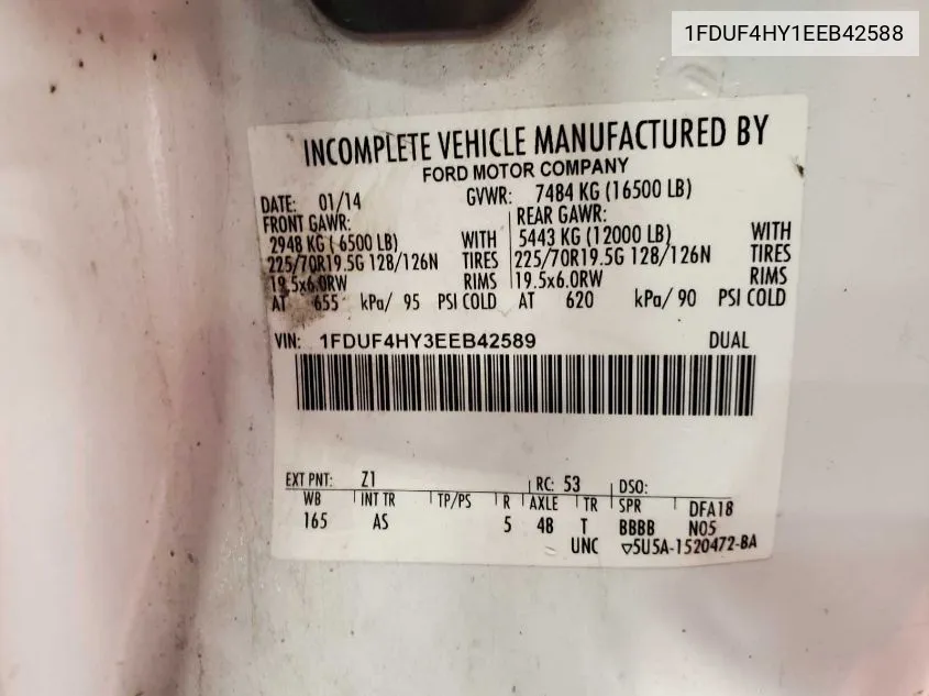 1FDUF4HY1EEB42588 2014 Ford F-450 Chassis Xl