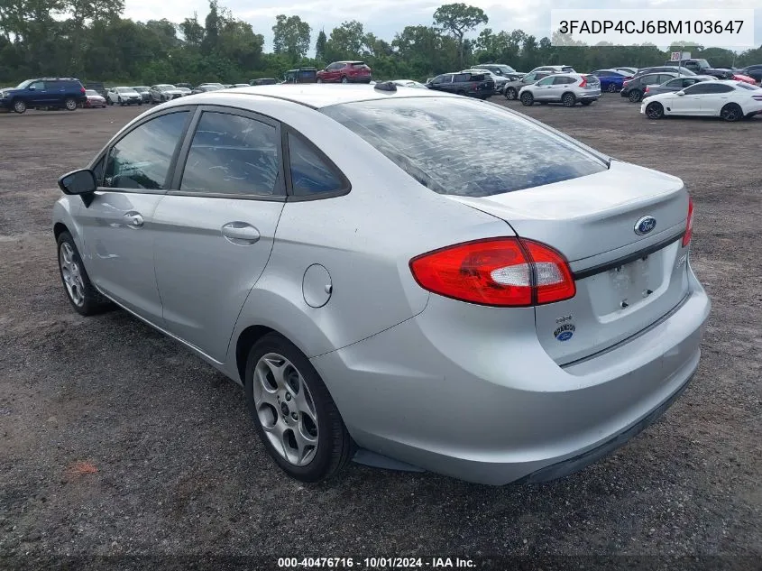 2011 Ford Fiesta Sel VIN: 3FADP4CJ6BM103647 Lot: 40476716