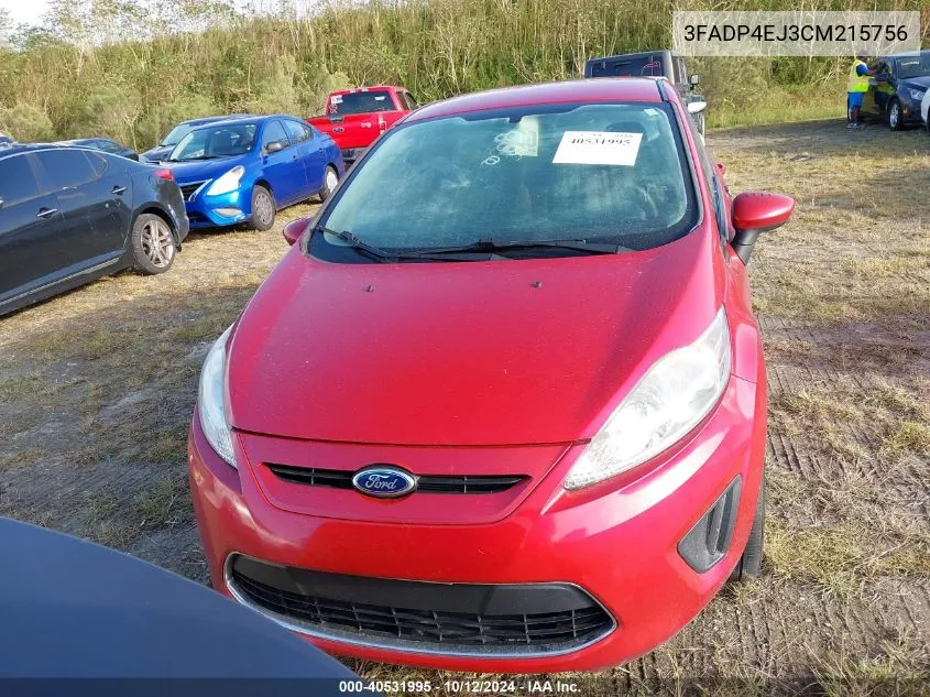 2012 Ford Fiesta Se VIN: 3FADP4EJ3CM215756 Lot: 40531995