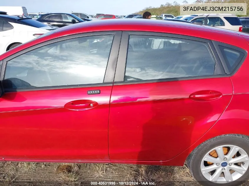 2012 Ford Fiesta Se VIN: 3FADP4EJ3CM215756 Lot: 40531995