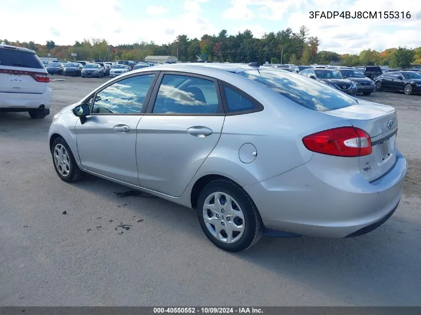 2012 Ford Fiesta Se VIN: 3FADP4BJ8CM155316 Lot: 40550552