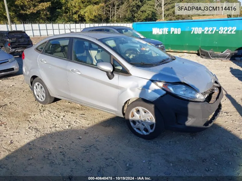 2012 Ford Fiesta S VIN: 3FADP4AJ3CM114416 Lot: 40640475