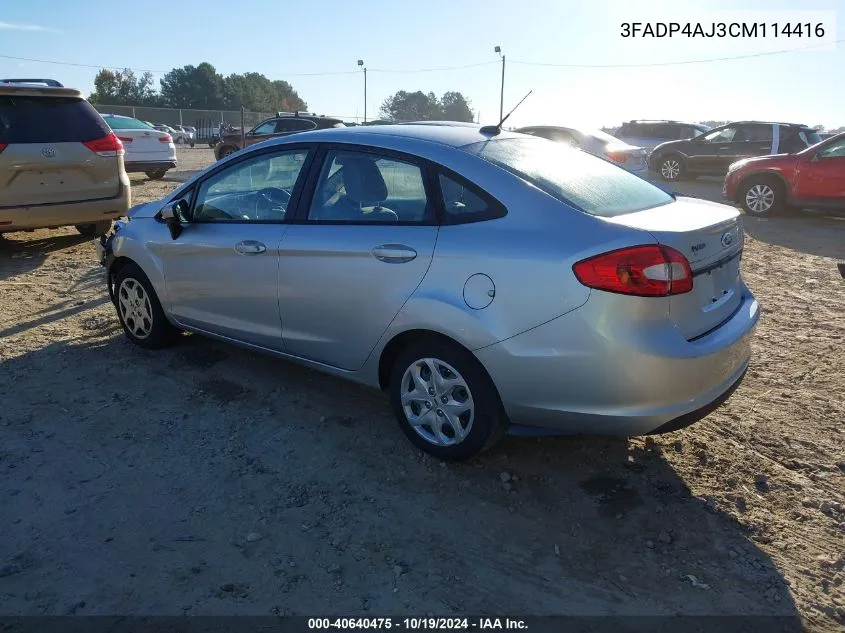 2012 Ford Fiesta S VIN: 3FADP4AJ3CM114416 Lot: 40640475