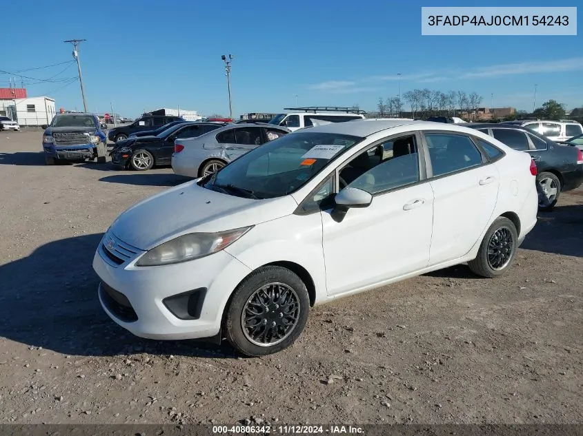 2012 Ford Fiesta S VIN: 3FADP4AJ0CM154243 Lot: 40806342