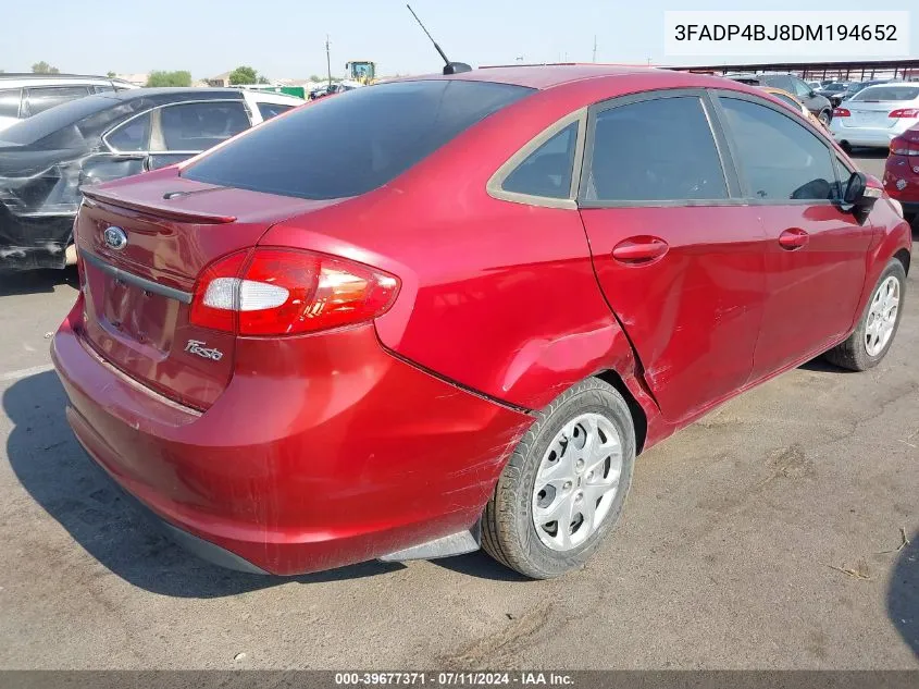 2013 Ford Fiesta Se VIN: 3FADP4BJ8DM194652 Lot: 39677371