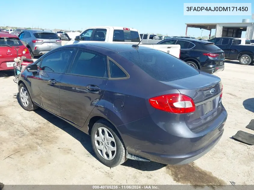 2013 Ford Fiesta S VIN: 3FADP4AJ0DM171450 Lot: 40785235