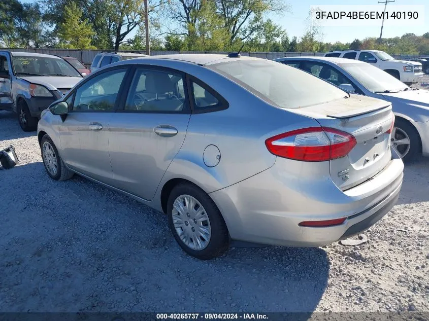 2014 Ford Fiesta Se VIN: 3FADP4BE6EM140190 Lot: 40265737