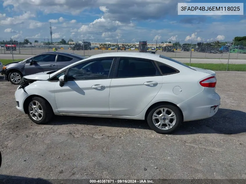 2014 Ford Fiesta Se VIN: 3FADP4BJ6EM118025 Lot: 40357871