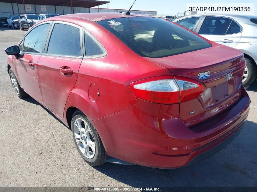 2015 Ford Fiesta Se VIN: 3FADP4BJ2FM190356 Lot: 40335985