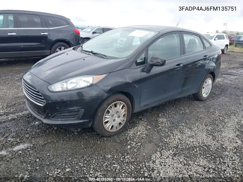 2015 Ford Fiesta S VIN: 3FADP4AJ6FM135751 Lot: 40355005