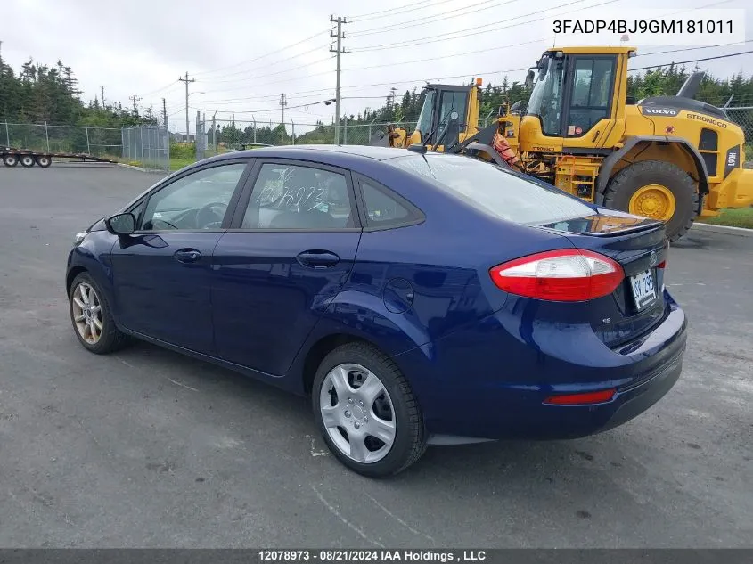 2016 Ford Fiesta Se VIN: 3FADP4BJ9GM181011 Lot: 12078973