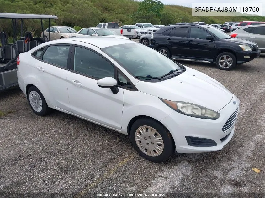 2016 Ford Fiesta S VIN: 3FADP4AJ8GM118760 Lot: 40506877