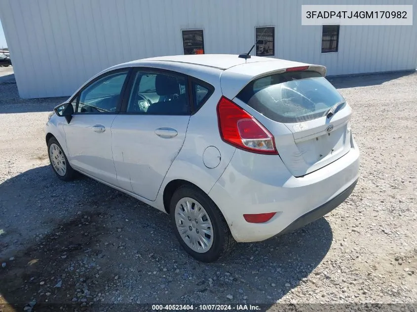 2016 Ford Fiesta S VIN: 3FADP4TJ4GM170982 Lot: 40523404