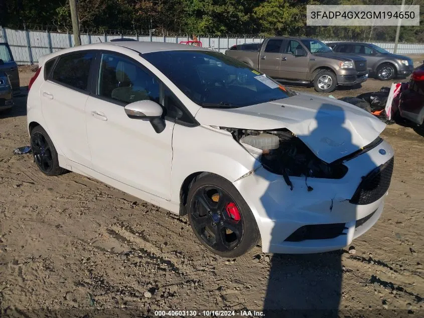 2016 Ford Fiesta St VIN: 3FADP4GX2GM194650 Lot: 40603130