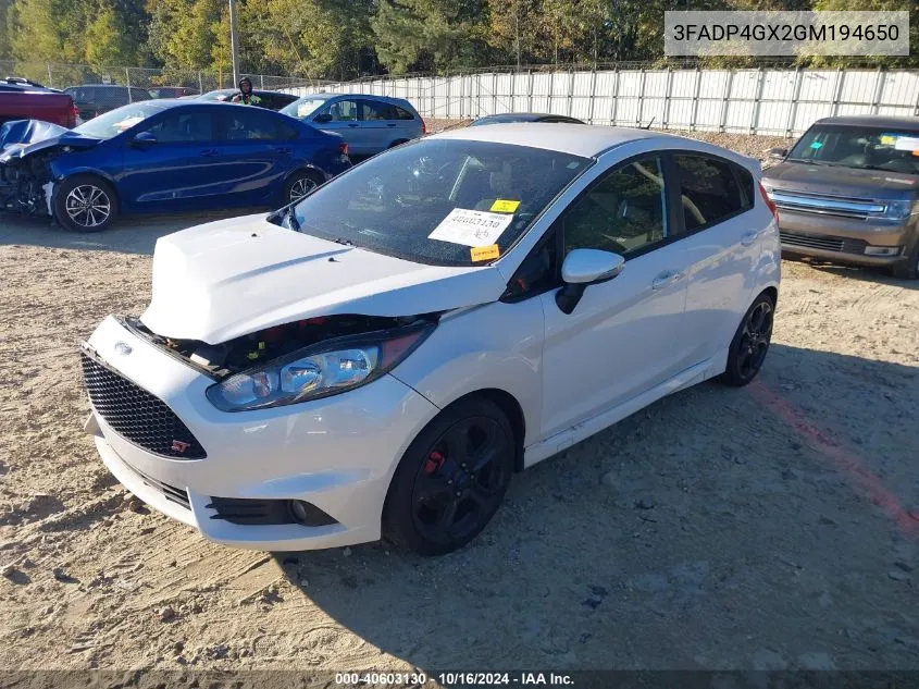 2016 Ford Fiesta St VIN: 3FADP4GX2GM194650 Lot: 40603130