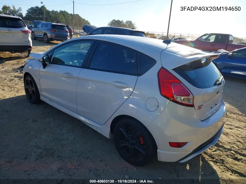 2016 Ford Fiesta St VIN: 3FADP4GX2GM194650 Lot: 40603130