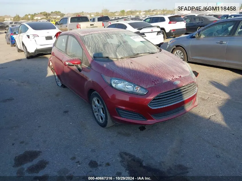 2016 Ford Fiesta Se VIN: 3FADP4EJ6GM118458 Lot: 40667316