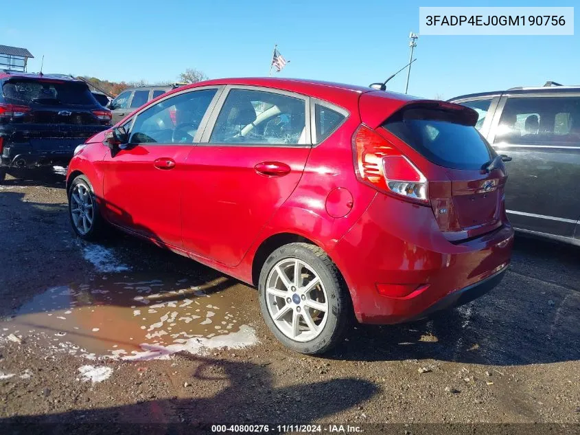 2016 Ford Fiesta Se VIN: 3FADP4EJ0GM190756 Lot: 40800276