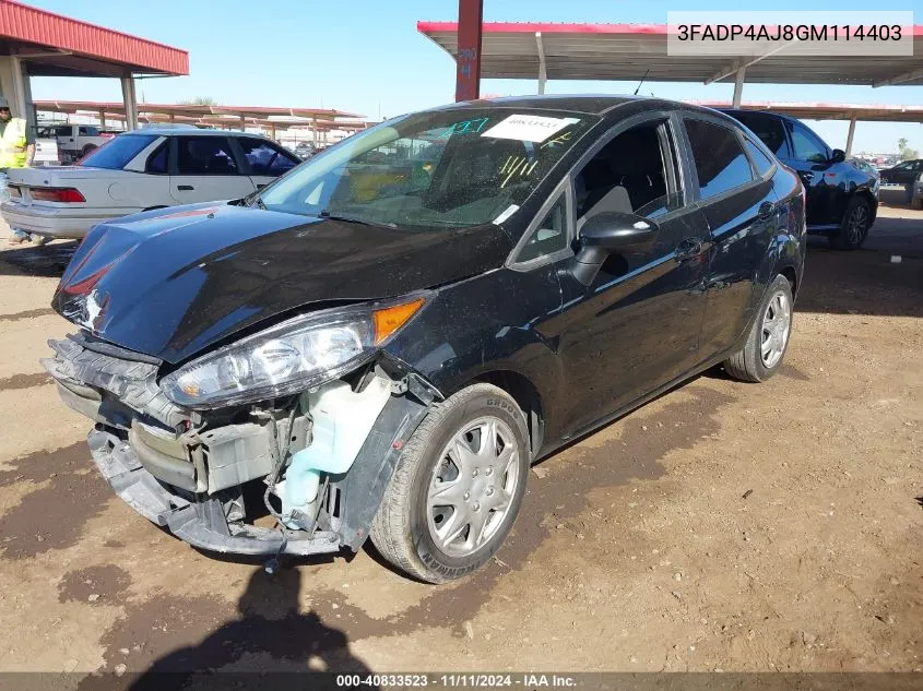 2016 Ford Fiesta S VIN: 3FADP4AJ8GM114403 Lot: 40833523