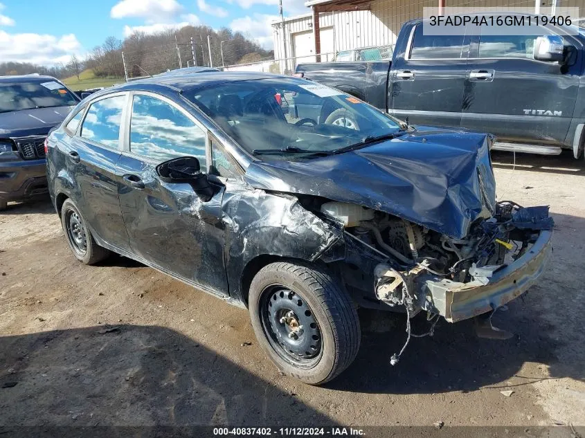 2016 Ford Fiesta VIN: 3FADP4A16GM119406 Lot: 40837402