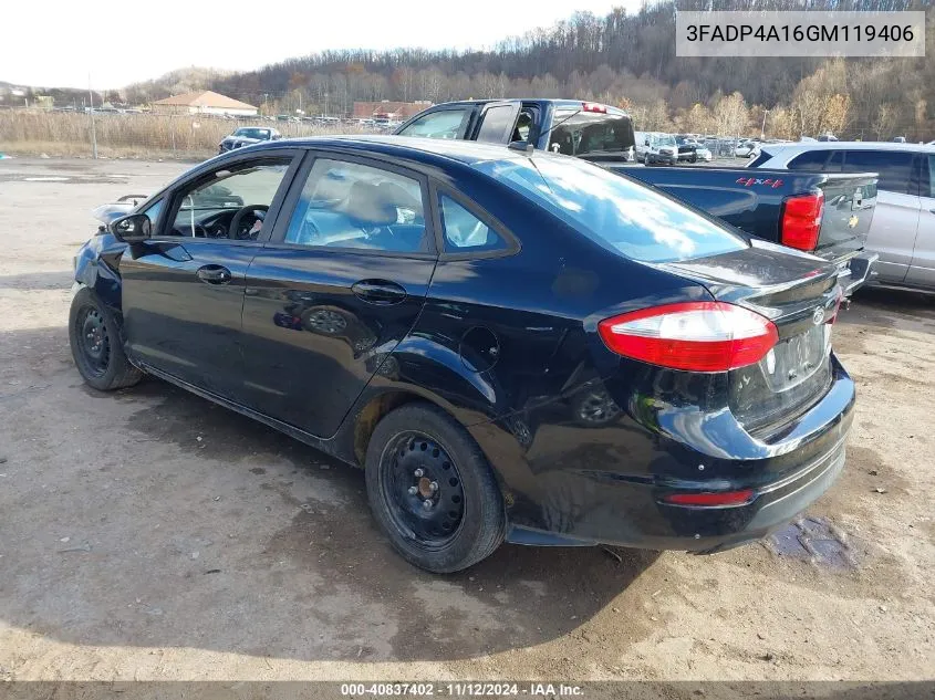 2016 Ford Fiesta VIN: 3FADP4A16GM119406 Lot: 40837402