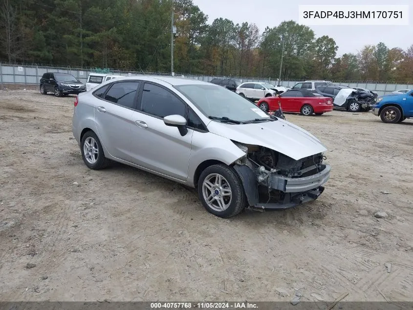 2017 Ford Fiesta Se VIN: 3FADP4BJ3HM170751 Lot: 40757768