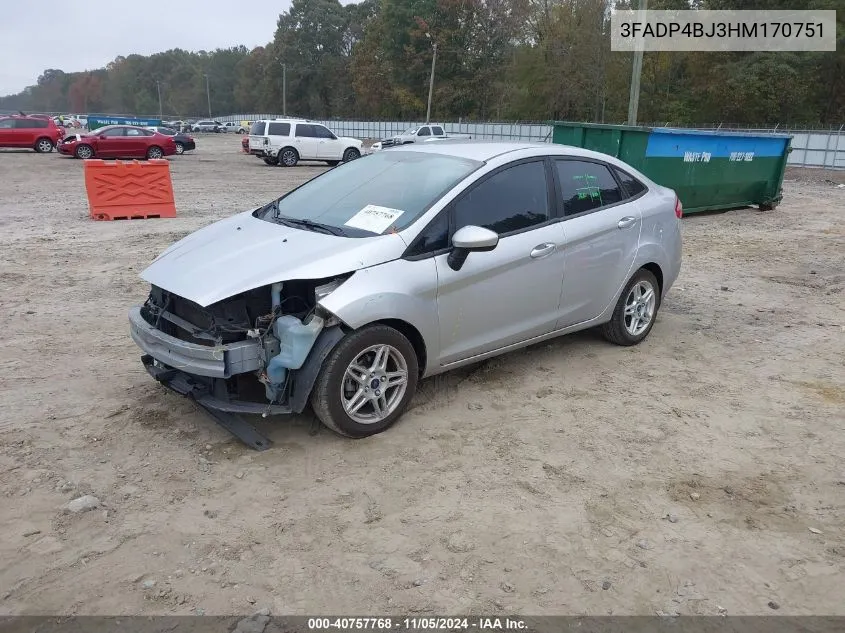 2017 Ford Fiesta Se VIN: 3FADP4BJ3HM170751 Lot: 40757768