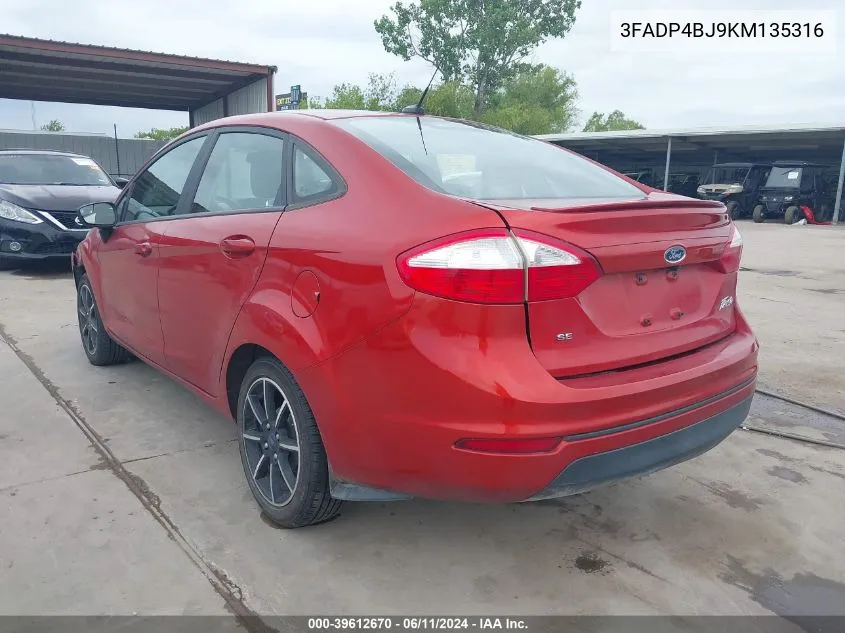 2019 Ford Fiesta Se VIN: 3FADP4BJ9KM135316 Lot: 39612670