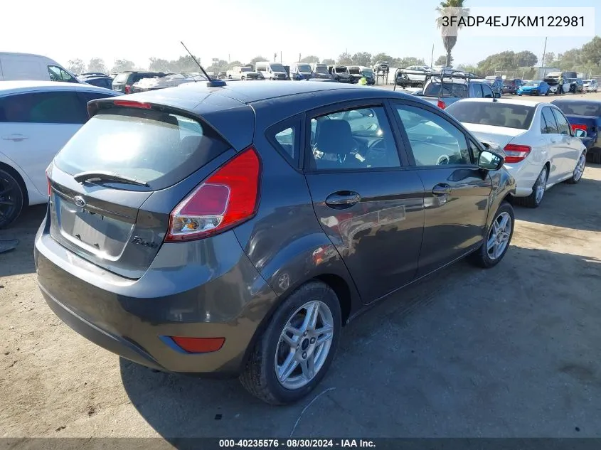 2019 Ford Fiesta Se VIN: 3FADP4EJ7KM122981 Lot: 40235576