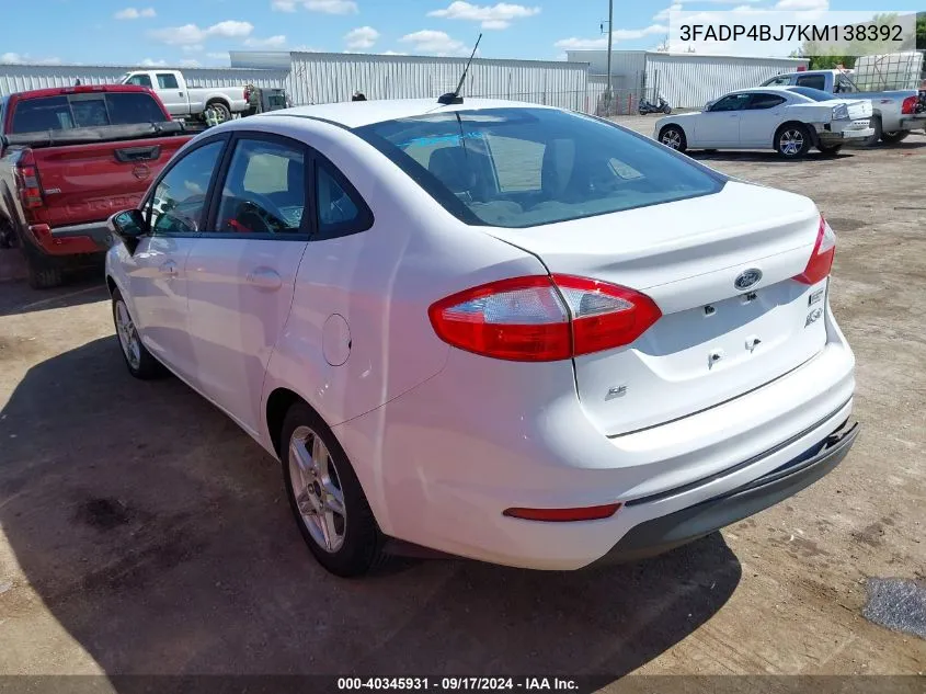 2019 Ford Fiesta Se VIN: 3FADP4BJ7KM138392 Lot: 40345931